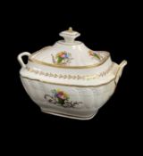 A SWANSEA PORCELAIN SUCRIER & COVER, circa 1815-1820, rounded rectangular, upright twin-handles,
