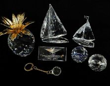 ASSORTED SWAROVSKI, including pineapple with gilt leaves 10cm h, Racing Yacht 11cm h, Sailing