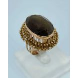 14K GOLD SMOKY QUARTZ DRESS RING, ring size Q, 10.6gms Provenance: deceased estate