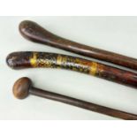 THREE EXOTIC STAFFS, comprising a Zulu title staff, 130cm long, Indian walking stick with gilt Mugal