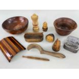 ASSORTED TREEN & FOLK ART, including carved vegetable ivory pepperette and souvenir needle case