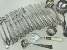 SILVER PLATED CUTLERY & FLATWARE, comprising Christofle set of six knives and forks, pickle fork,