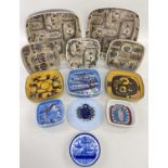 COLLECTION OF DANISH CERAMICS including ten square faience dishes comprising two small, six medium