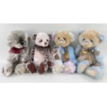 4 CHARLIE BEARS - 'Dilly' CB124946, brown and blue, ribbon and bell, 39cm h; 'Dally' CB124956,