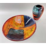 POOLE POTTERY comprising 'Gemstones' dish (34cms diameter) and a 'Gemstones' concave vase (17cms