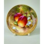 ROYAL WORCESTER FALLEN FRUIT PIN DISH, signed 'Roberts', gilt rim, signed, 9.2cm diamCondition