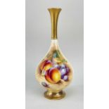 ROYAL WORCESTER FALLEN FRUIT BONE CHINA VASE, signed 'Roberts', shape 307H, decorated with peaches