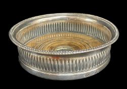 GEORGE III SILVER COASTER, Sheffield 1808 John Roberts & Co, reeded border and crest-engraved