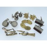 FIVE PAIRS GENTLEMAN'S CUFFLINKS, including two pairs in silver, gilt metal long chain, etc.