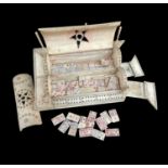 NAPOLEONIC PRISONER-OF-WAR BONE GAMES BOX, early 19th Century, the double container with dominoes to