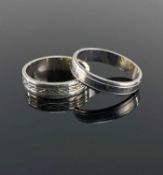 TWO WHITE GOLD WEDDING BANDS comprising 18ct white gold example, 3.1gms and a 9ct white gold example