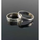 TWO WHITE GOLD WEDDING BANDS comprising 18ct white gold example, 3.1gms and a 9ct white gold example