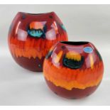 POOLE POTTERY comprising 'Volcano' large purse vase (26cms high) and a 'Volcano' small purse vase (