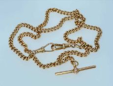 9CT GOLD ALBERT CHAIN, curb link with T-bar, 30.0gms Provenance: private collection Vale of