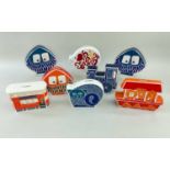 ASSORTED CARLTONWARE NOVELTY MONEYBANKS, including Noah's Ark, Locomotive, Pig, London Bus, Cat, and