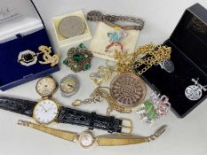 ASSORTED COSTUME JEWELLERY comprising lovespoon pendant on chain, Queen Mother commemorative coin,