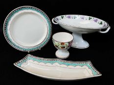 FOUR SWANSEA CREAMWARES comprising crescent hors d'ouvres dish and matching plate, twin-handled