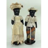 PAIR OF CLOTH DOLLS AS CARIBBEAN PLANTATION WORKERS the larger female with head-basket of picked