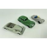 DINKY TOYS: 39e Chrysler saloon, 38c Lagonda sports coupe (windscreen loose), 38a Fraser Nash, all