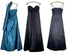 THREE LADIES FORMAL GOWNS, comprising Goya London teal ball dress size 12, Crystal Breeze beaded