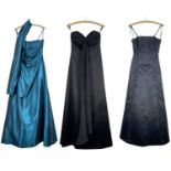 THREE LADIES FORMAL GOWNS, comprising Goya London teal ball dress size 12, Crystal Breeze beaded