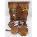 ASSORTED VICTORIAN AND LATER PARLOUR GAMES, including travel solitaire with coloured wood pegs,