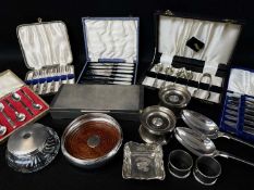 ASSORTED SILVER & EPNS, including pair silver circular candleholders, large and small silver