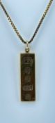 9CT GOLD INGOT on 9ct gold box link chain, 28.9gms Provenance: private collection Vale of Glamorgan,