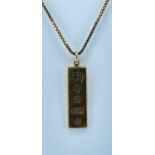 9CT GOLD INGOT on 9ct gold box link chain, 28.9gms Provenance: private collection Vale of Glamorgan,