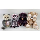 4 CHARLIE BEARS - 'Soo Lee', CB141496, black and white panda with bells, 35cm h; 'Parker', CB110307,