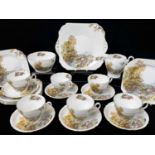 SHELLEY FINE BONE CHINA 'HEATHER' TEA SET, comprising six cups and saucers, cream jug, sucrier,