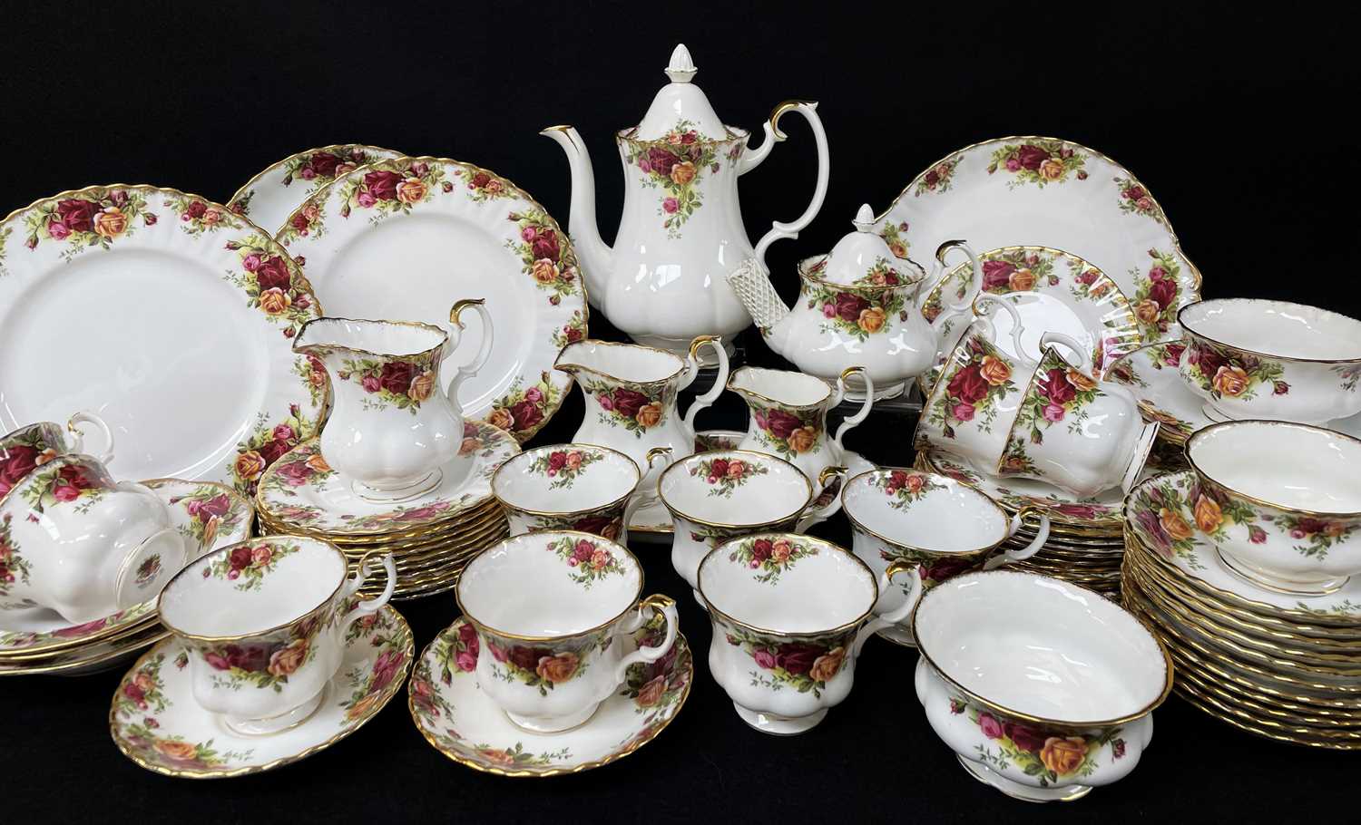 ASSORTED ROYAL ALBERT BONE CHINA 'OLD COUNTRY ROSES' DINNERWARES including twenty-one teacups,