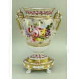 AN IMPRESSIVE CONTINENTAL TWIN-HANDLED VASE believed French, circa 1820-1830, oval campana shaped on