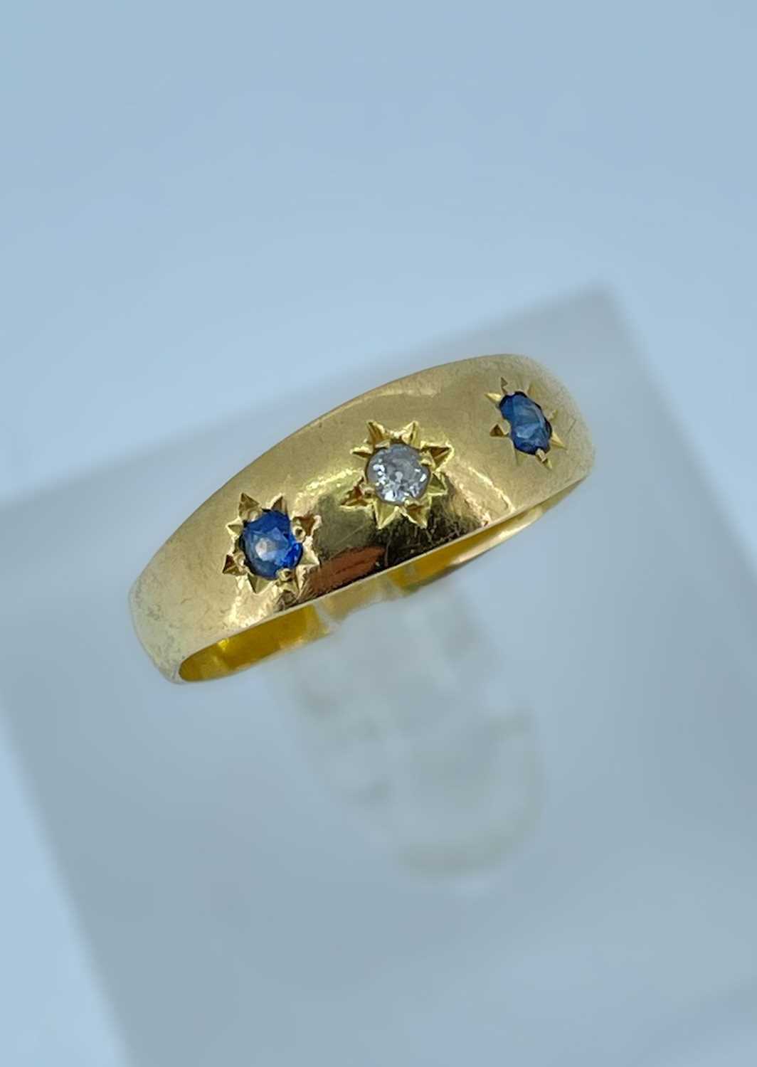 18CT GOLD 'GYPSY' SET DIAMOND & SAPPHIRE RING, ring size Q, 3.6gms Provenance: private collection