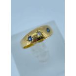 18CT GOLD 'GYPSY' SET DIAMOND & SAPPHIRE RING, ring size Q, 3.6gms Provenance: private collection