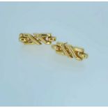 PAIR OF 18CT GOLD EARRINGS of lattice design, stamped '750', 3.8gms, in Walker & Hall box