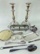 ASSORTED TABLE SILVER & EPNS, including silver dressing table mirror, pair silver napkin rings, pair