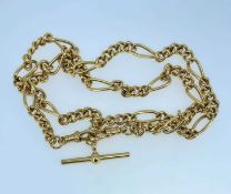 9CT GOLD ALBERT CHAIN, curb link with T-bar, stamped '375', 18.2gms Provenance: private collection