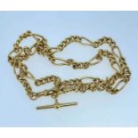 9CT GOLD ALBERT CHAIN, curb link with T-bar, stamped '375', 18.2gms Provenance: private collection