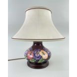 MOORCROFT POTTERY FLORAL TABLE LAMP & SHADE ready to use with flex and switch, of bellied form