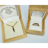 TWO 9CT GOLD 'CYMRU-Y METEL' ITEMS OF JEWELLERY comprising a multi-gem ring and similar pendant on