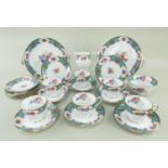 SHELLEY FINE BONE CHINA 'BLUE EMPRESS' TEA SERVICE, comprising six cups and saucers, six side