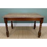 ANTIQUE OAK DINING TABLE, moulded top raised on barley-twist legs, 122w x 76d x 74cms hComments: leg