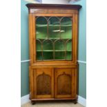 EARLY 19TH CENTURY WELSH STANDING CORNER CABINET, cavetto cornice, arched astragal glazed doors,