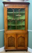 EARLY 19TH CENTURY WELSH STANDING CORNER CABINET, cavetto cornice, arched astragal glazed doors,