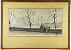 YOSHIO MARKINO (Japanese, 1869-1956) woodblock print - figures in conversation in winter on the