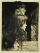 ALBERT BESNARD (1849-1934), etching - four children in profile, signed in pencil, (pl) 12 x 16cm
