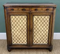 LATE REGENCY ROSEWOOD SIDE CABINET, top with rounded corners, two frieze drawers with brass knob