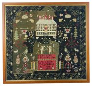 MID-VICTORIAN WOOLWORK SAMPLER, probably Welsh, by Fanny Johns, aged 15, November 23 1868, decorated