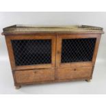 REGENCY-STYLE MAHOGANY DWARF CABINET, with complete pierced brass gallery over pair of wire grille